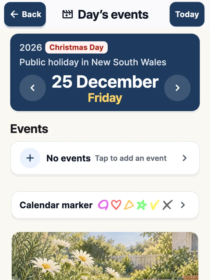 Christmas Day, a public holiday in New South Wales, in the day view