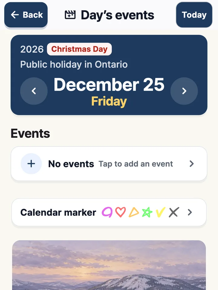Christmas Day, a public holiday in Ontario, in the day view