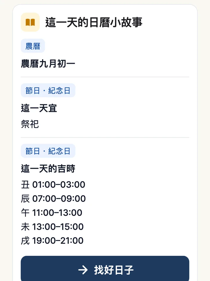 這一天的日曆小故事。農曆九月初一、這一天宜與吉時