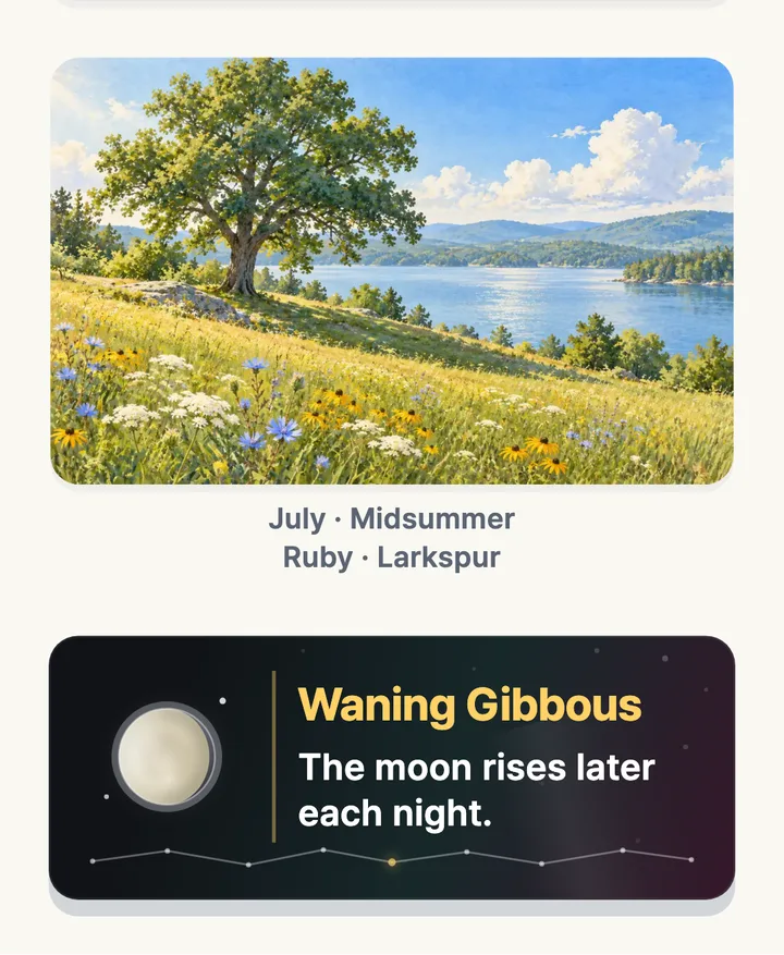A summer watercolor picture and the moon for the day